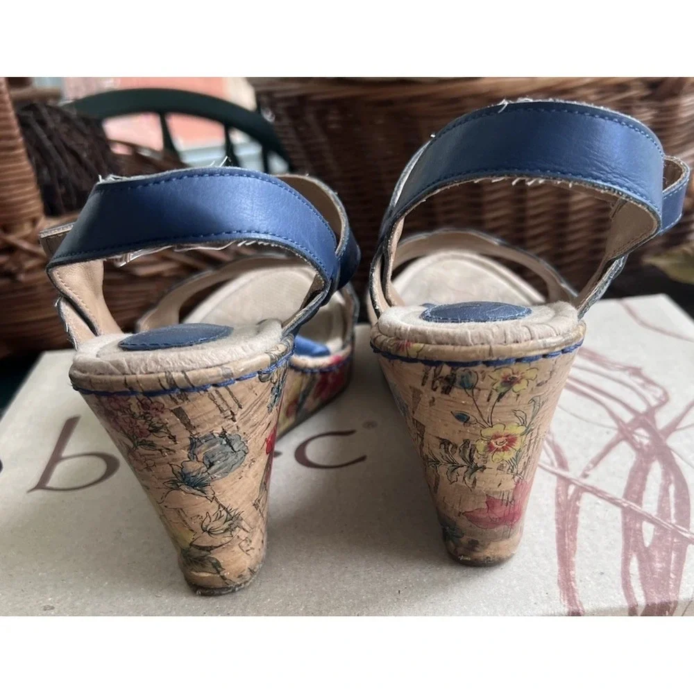 Boc Born Concept Strappy Wedge Sandals Floral Design On Cork Women's 9 M